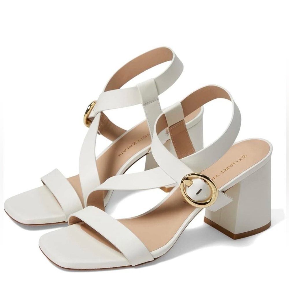 New in Box Stuart Weitzman Benni block heel Sandal - Leather - Cream - Size 8